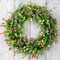 Spring Wreaths for Front Door Silk Artificial Rose Flower Wreath 120 Colorful Flowers with Plastic Green Eucalyptus Leaves Farmhouse Outdoor Wreath for Home Summer Decorations, 17.8 Inches